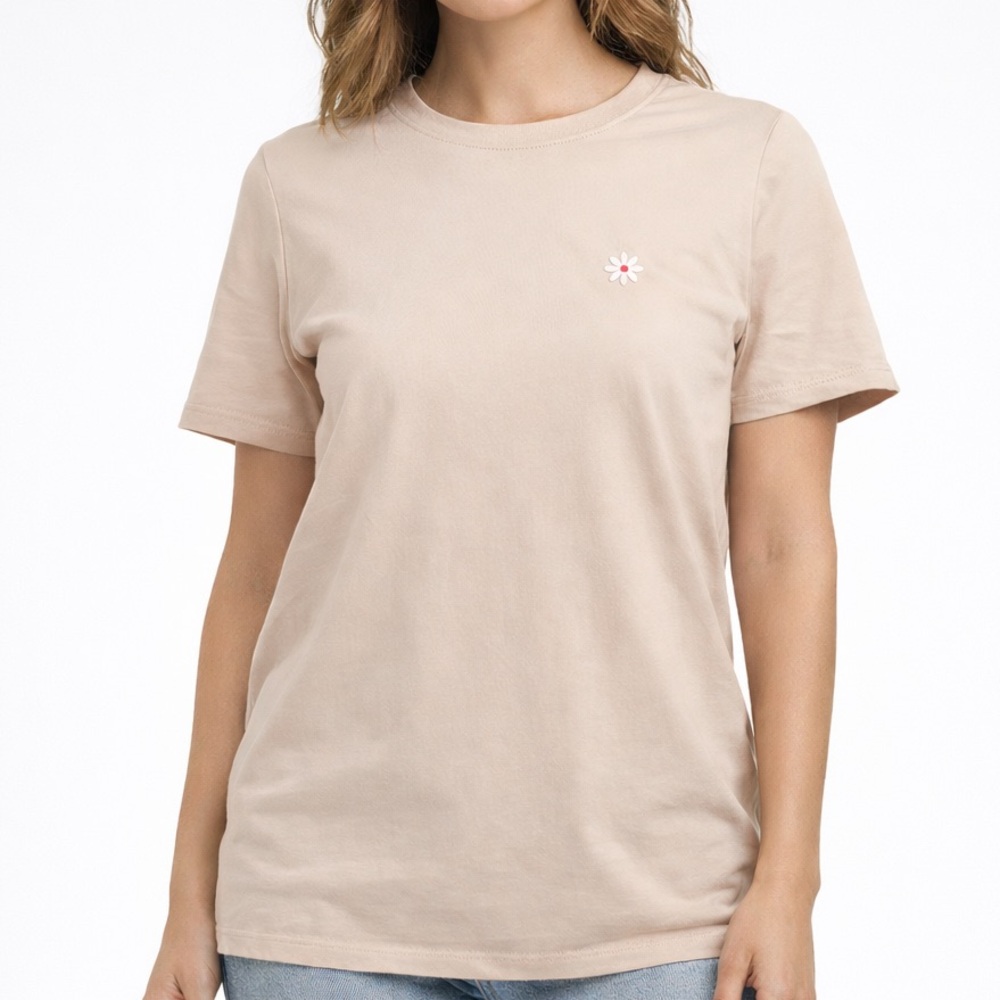 Fabletics Peach‎ Beige Short Sleeve Solid Flower Crew Neck T Shirt XS
